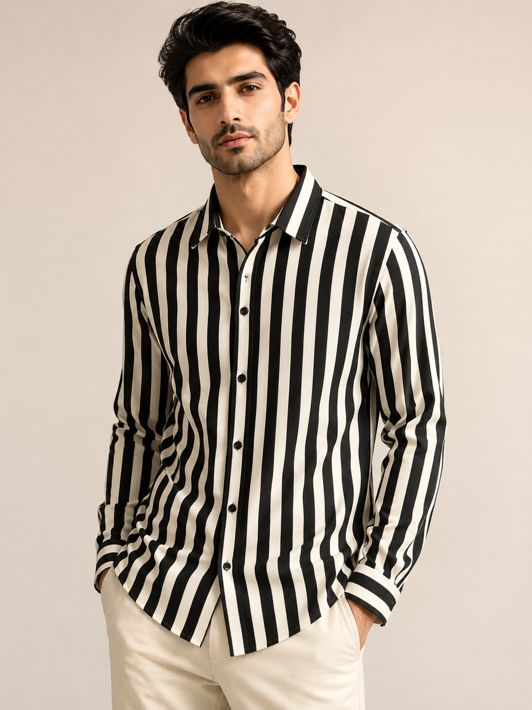 Men Black Stripted Shirt