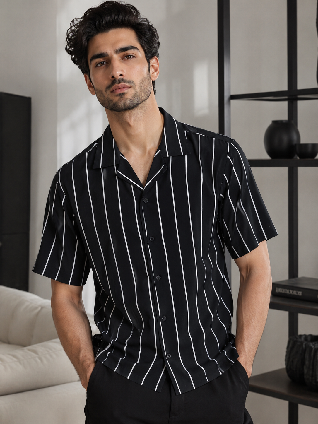 Men Cotton Shirt Black