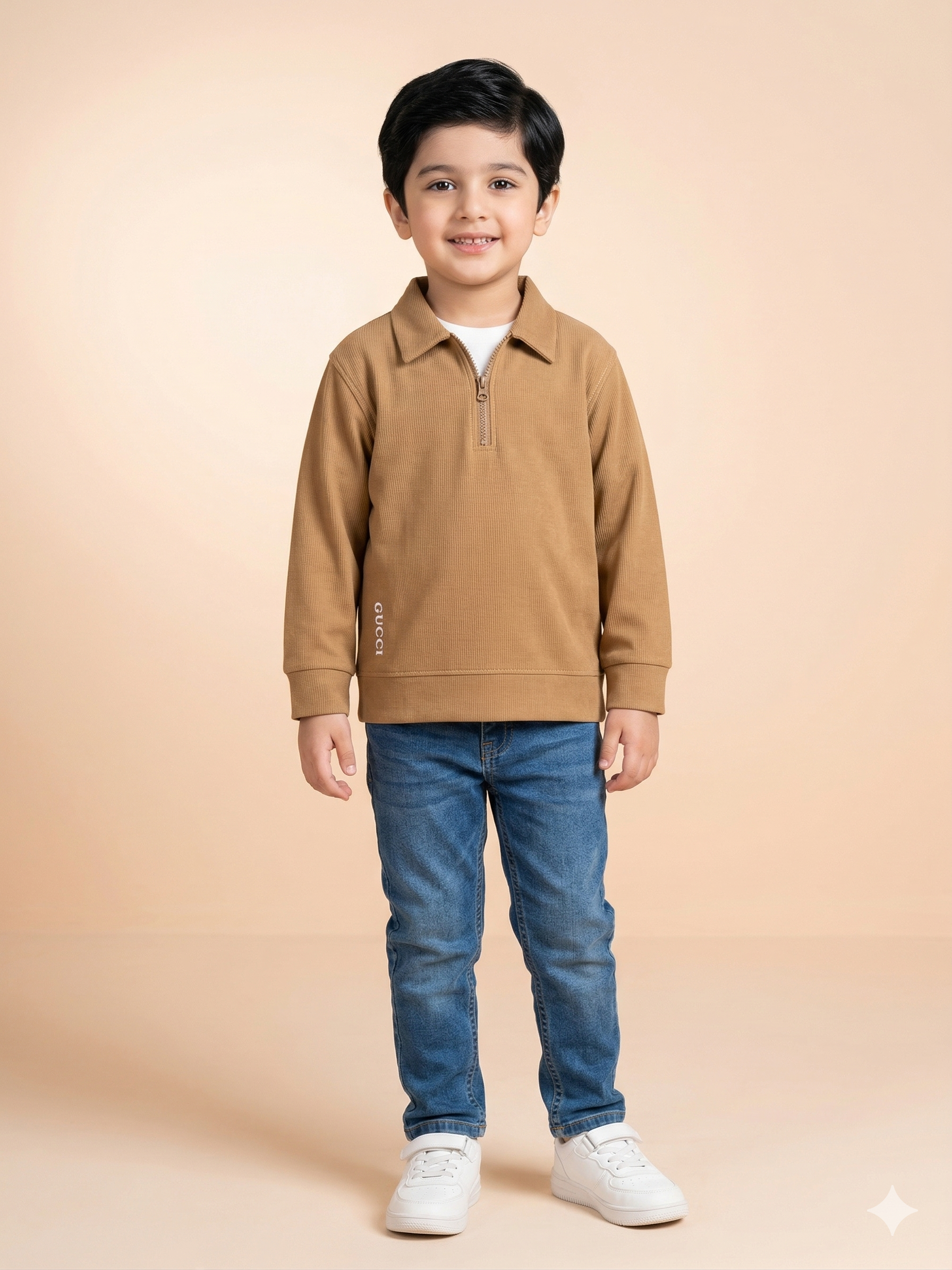 Boys Brown Casual Cotton Shirt – Long Sleeve Minimal Kids Shirt