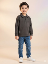 Boys Dark Grey Zip Collar Sweatshirt