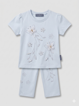 girls Light Blue Cartoon Print T-Shirt & Shorts Set – 2-Piece Summer Outfit