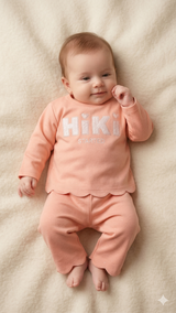 Baby Full Sleeve Romper Set – Soft Cotton Outfit (Peach “Hi Hi”)