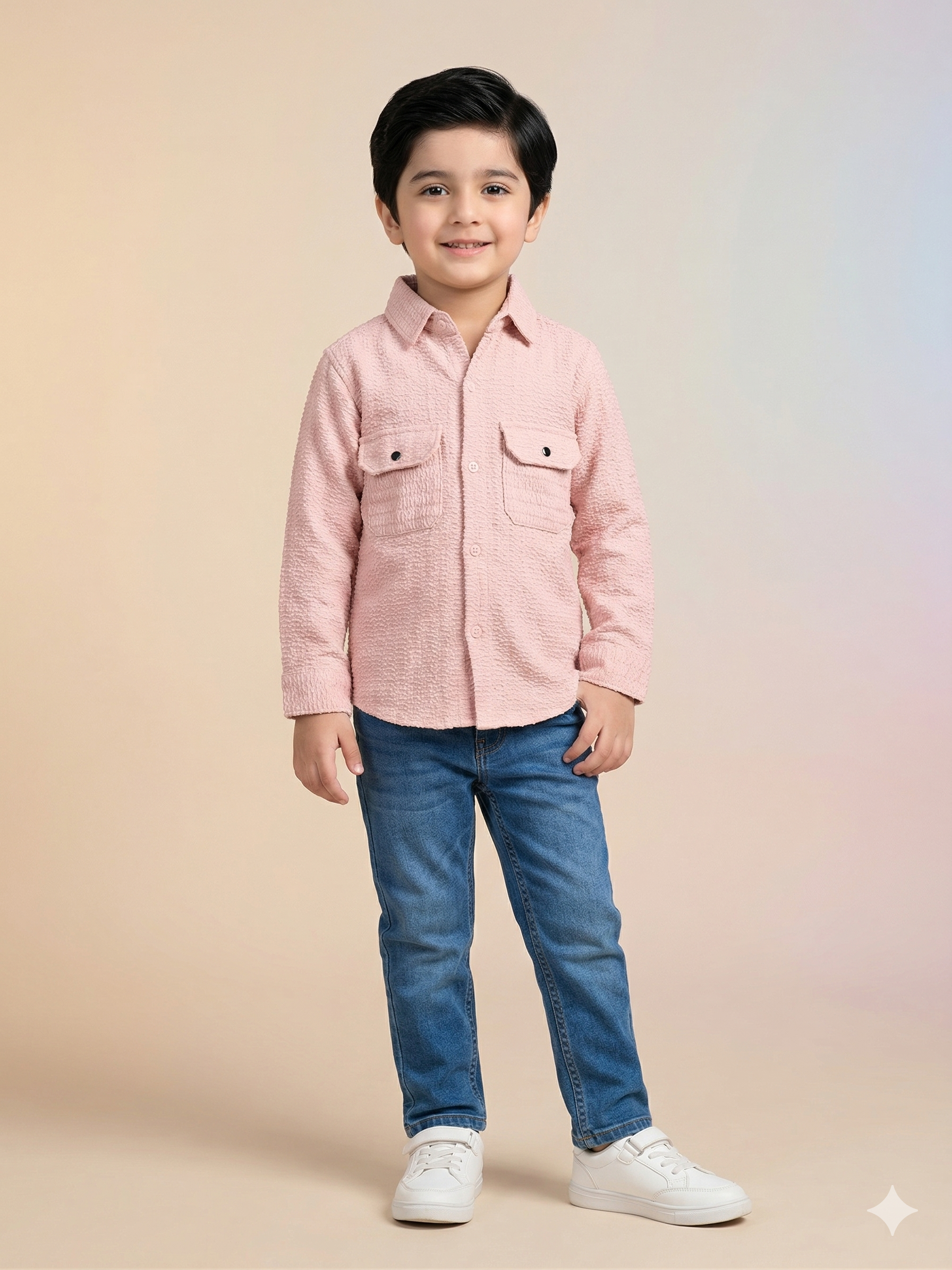 Boys Casual Button-Up Shirt – Soft Cotton Top (Light Pink)