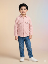 Boys Casual Button-Up Shirt – Soft Cotton Top (Light Pink)