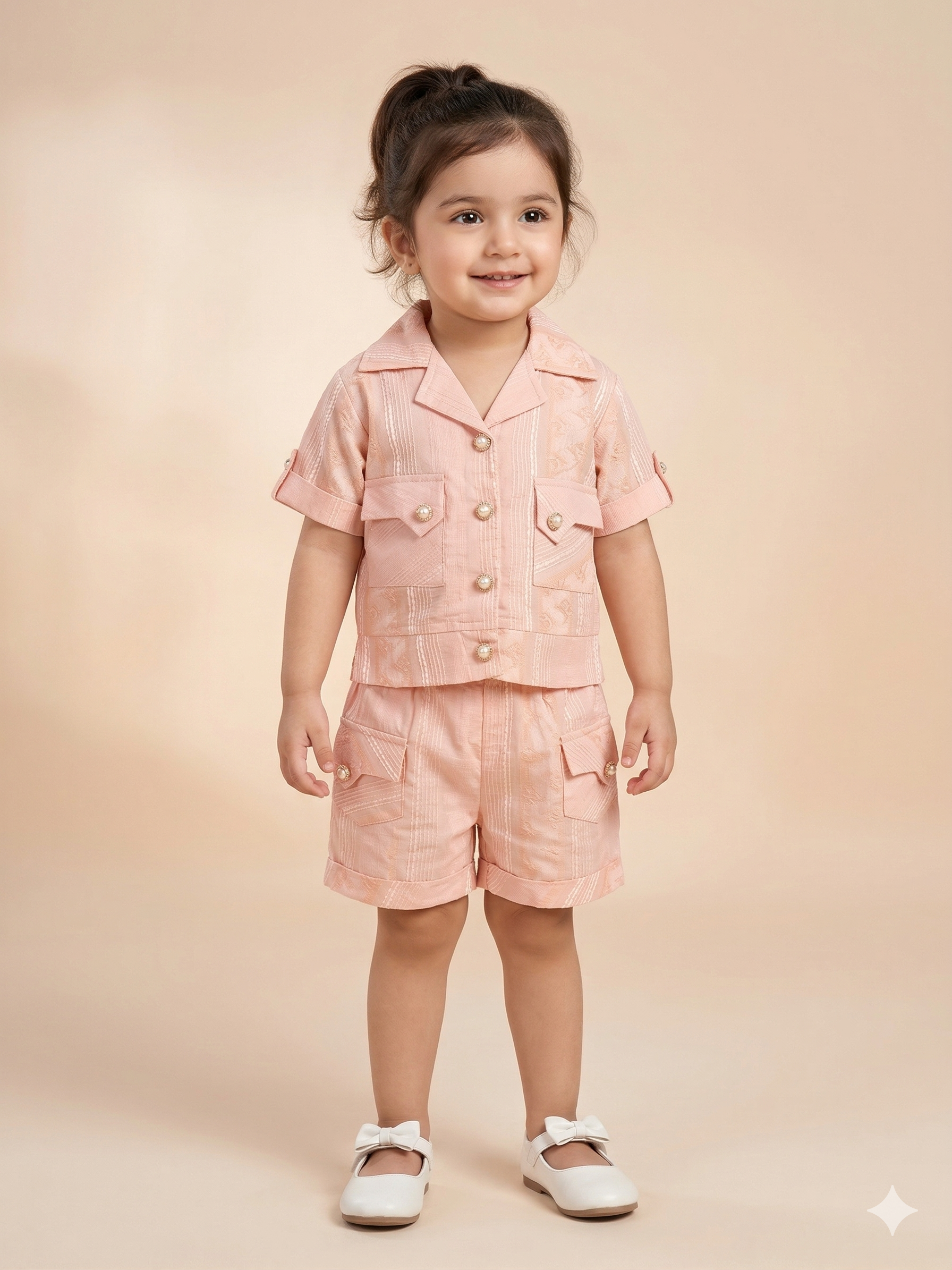 Boys Summer Co-Ord Set – Cotton Shirt & Shorts Outfit (Peach)
