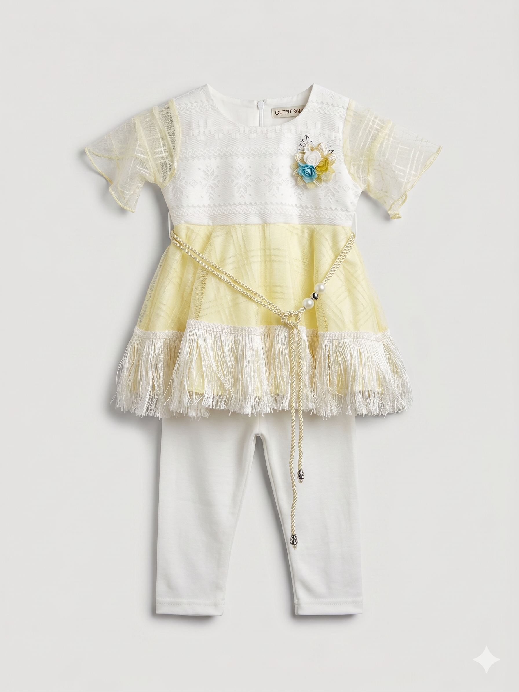 Girls 2-Piece Frill Hem Summer Set – Yellow & White