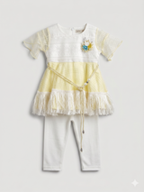 Girls 2-Piece Frill Hem Summer Set – Yellow & White