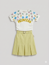Girls “Princess” 2-Piece Summer Set – Printed Tee & Yellow Skirt