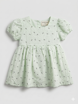 Girls Mint Green Printed Frock – Soft Cotton Casual Dress