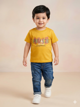 Boys Yellow Graphic T-Shirt – Casual Cotton Short Sleeve Top