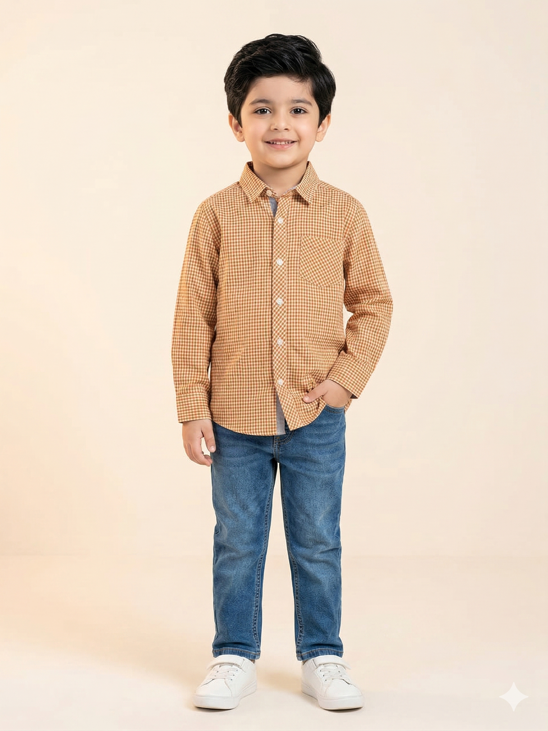 Boys Mustard Check Casual Shirt