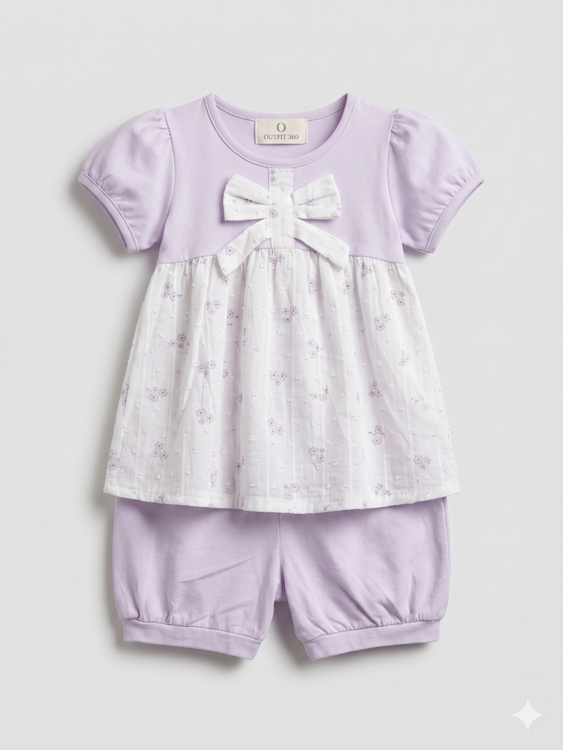 Girls 2-Piece Bow Detail Summer Set – Lavender & White