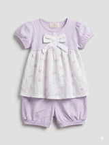 Girls 2-Piece Bow Detail Summer Set – Lavender & White
