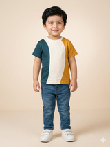 Boys Multi-Color Panel T-Shirt – Casual Cotton Short Sleeve Top