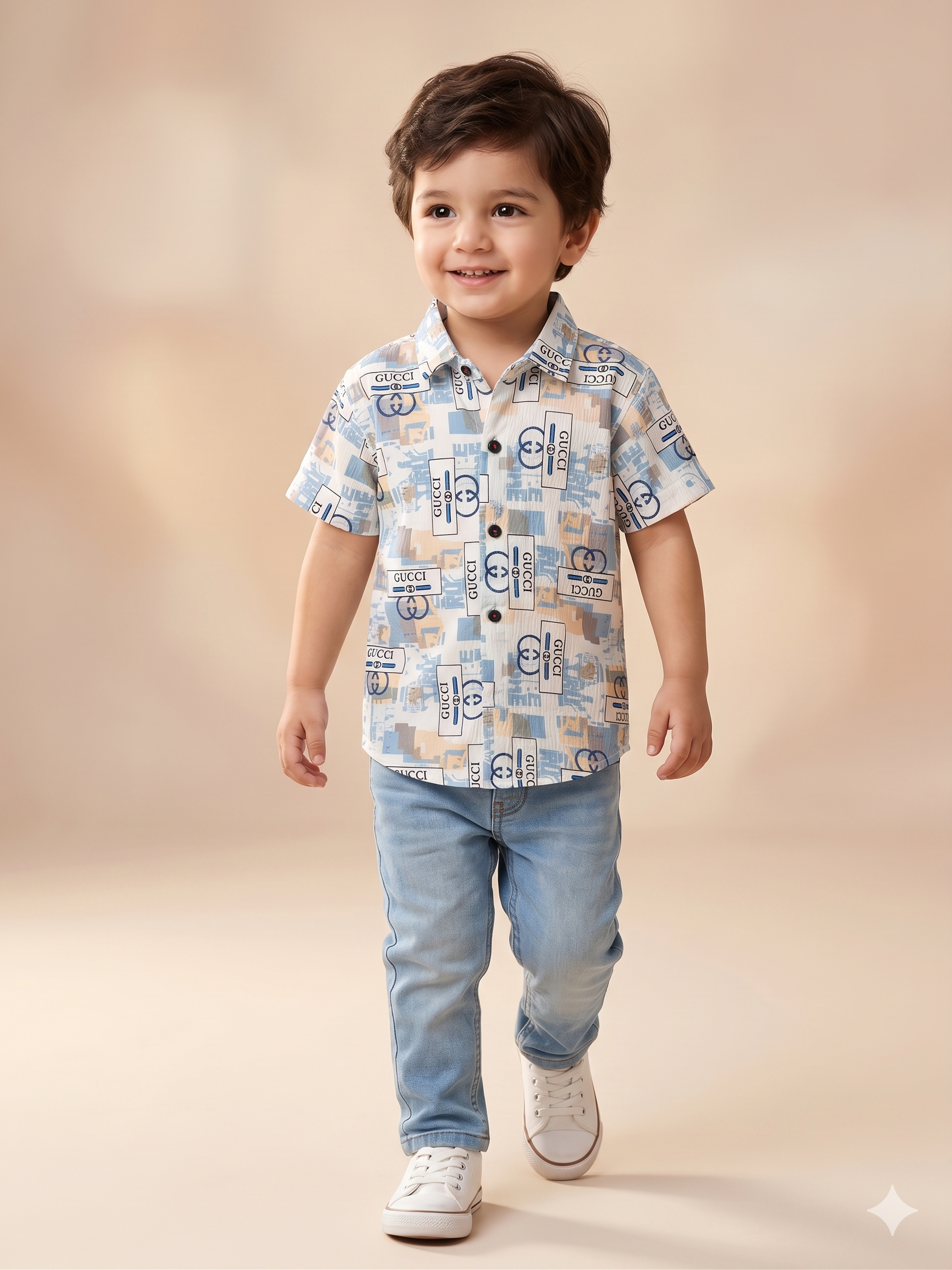 Boys Blue Printed Shirt – Casual Cotton Short Sleeve Top