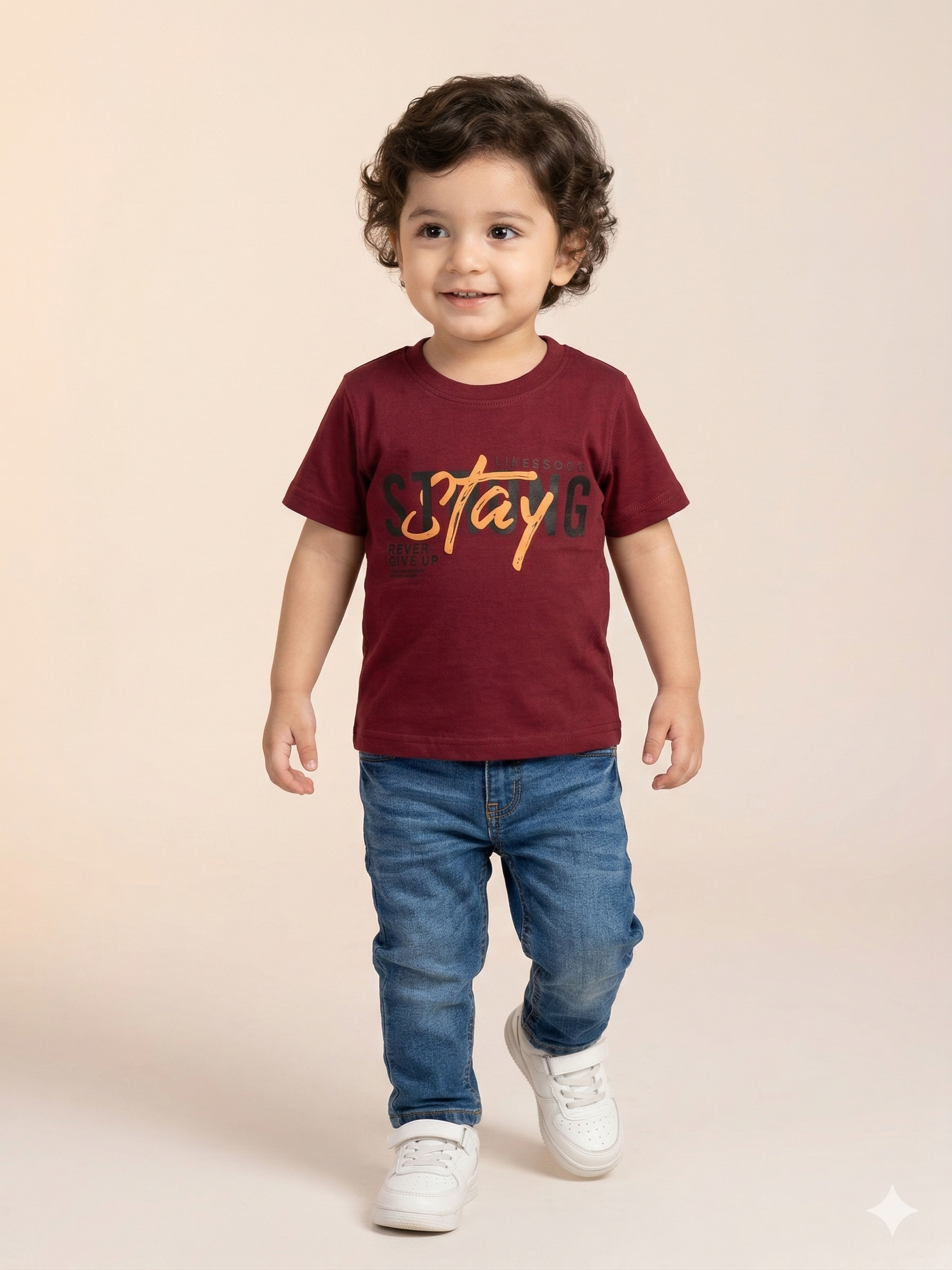 Boys Maroon “Stay” Graphic T-Shirt – Casual Cotton Short Sleeve Top
