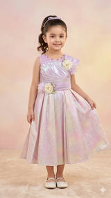 Girls Pastel Party Dress – Sleeveless Flared Midi with Bow (Multi Pastel)