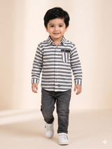 Boys Black & White Striped Shirt – Casual Cotton Long Sleeve Top