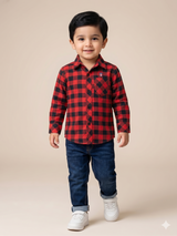 Boys Red & Black Check Shirt – Casual Cotton Long Sleeve Top