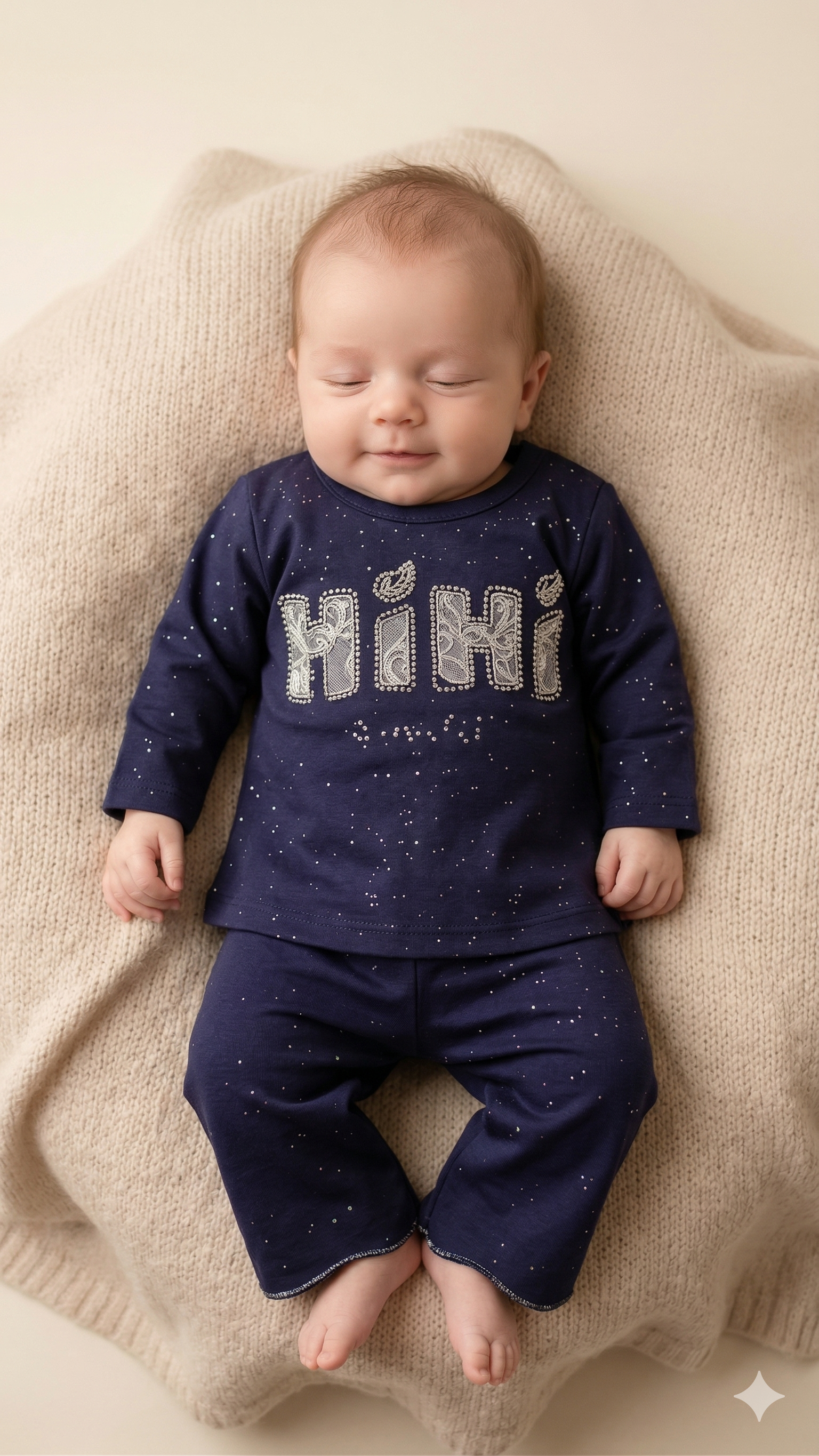Baby Full Sleeve Romper Set – Soft Cotton Outfit (Navy Blue “Hi Hi”)