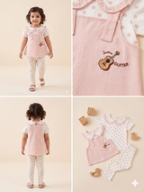 Girls Peach Frill Top & Printed Leggings Set – Casual Cotton Outfit