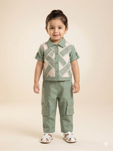 Kids Olive Printed Shirt & Trousers Set – Casual Cotton Outfit