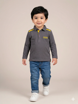 Boys Grey Polo Sweatshirt – Casual Cotton Long Sleeve Top