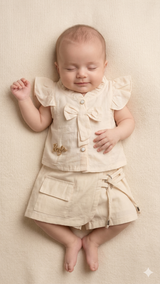 Baby Knit Top & Shorts Set – Soft Cotton Summer Outfit (Beige)