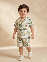 Boys Tropical Printed Shirt & Shorts Set – Casual Cotton Summer Outfit