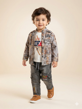 Boys Printed Shirt, T-Shirt & Jeans 3-Piece Set – Casual Cotton Outfit