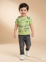 Boys Light Green Printed T-Shirt – Casual Cotton Short Sleeve Top