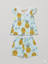 Girls Pineapple Print Top & Shorts Set – Sky Blue