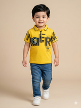 Boys Yellow Graphic T-Shirt – Casual Cotton Short Sleeve Top