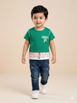 Boys Green Graphic T-Shirt – Casual Cotton Short Sleeve Top