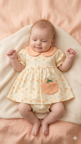 Baby Girl Floral Dress – Soft Cotton Summer Outfit (Peach & Yellow)