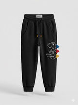 Kids Black Graphic Jogger Pants – Elastic Waist Comfort Trousers