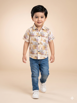 Boys Multi-Color Printed Shirt – Casual Cotton Short Sleeve Top