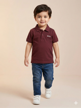 Boys Maroon Polo T-Shirt – Casual Cotton Short Sleeve Top