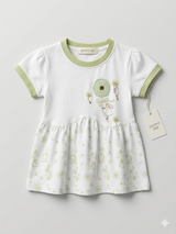 Girls White & Green Printed Peplum Dress – Casual Summer Frock