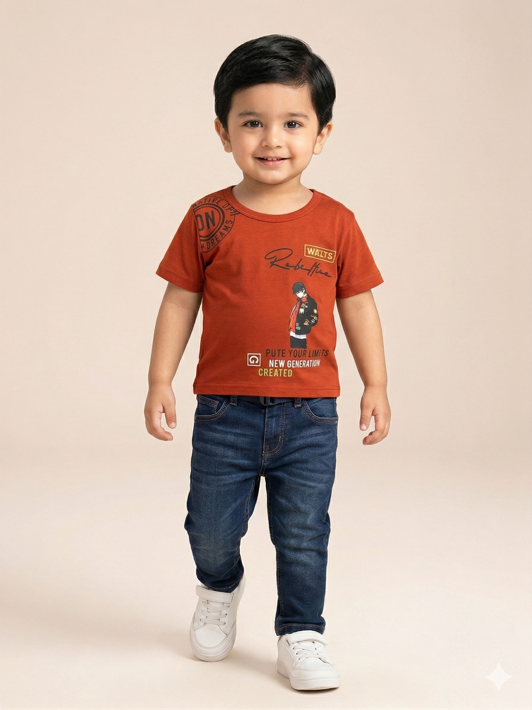 Boys Rust Orange Graphic T-Shirt – Casual Cotton Short Sleeve Top