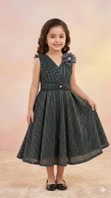 Girls Sleeveless Polka Dot Party Dress – Elegant Flared Midi (Black)
