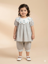 Girls Grey Embroidered Top & Trousers Set – Casual Cotton Outfit