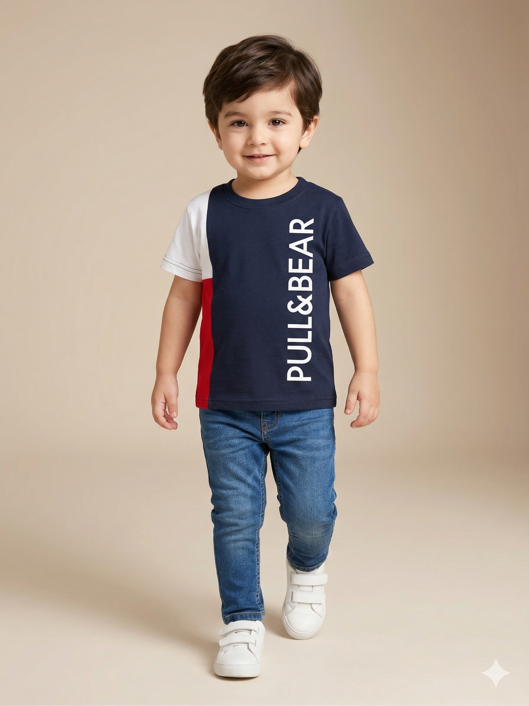 Boys Navy & Grey Panel T-Shirt – Casual Cotton Short Sleeve Top