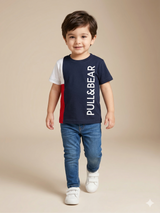 Boys Navy & Grey Panel T-Shirt – Casual Cotton Short Sleeve Top