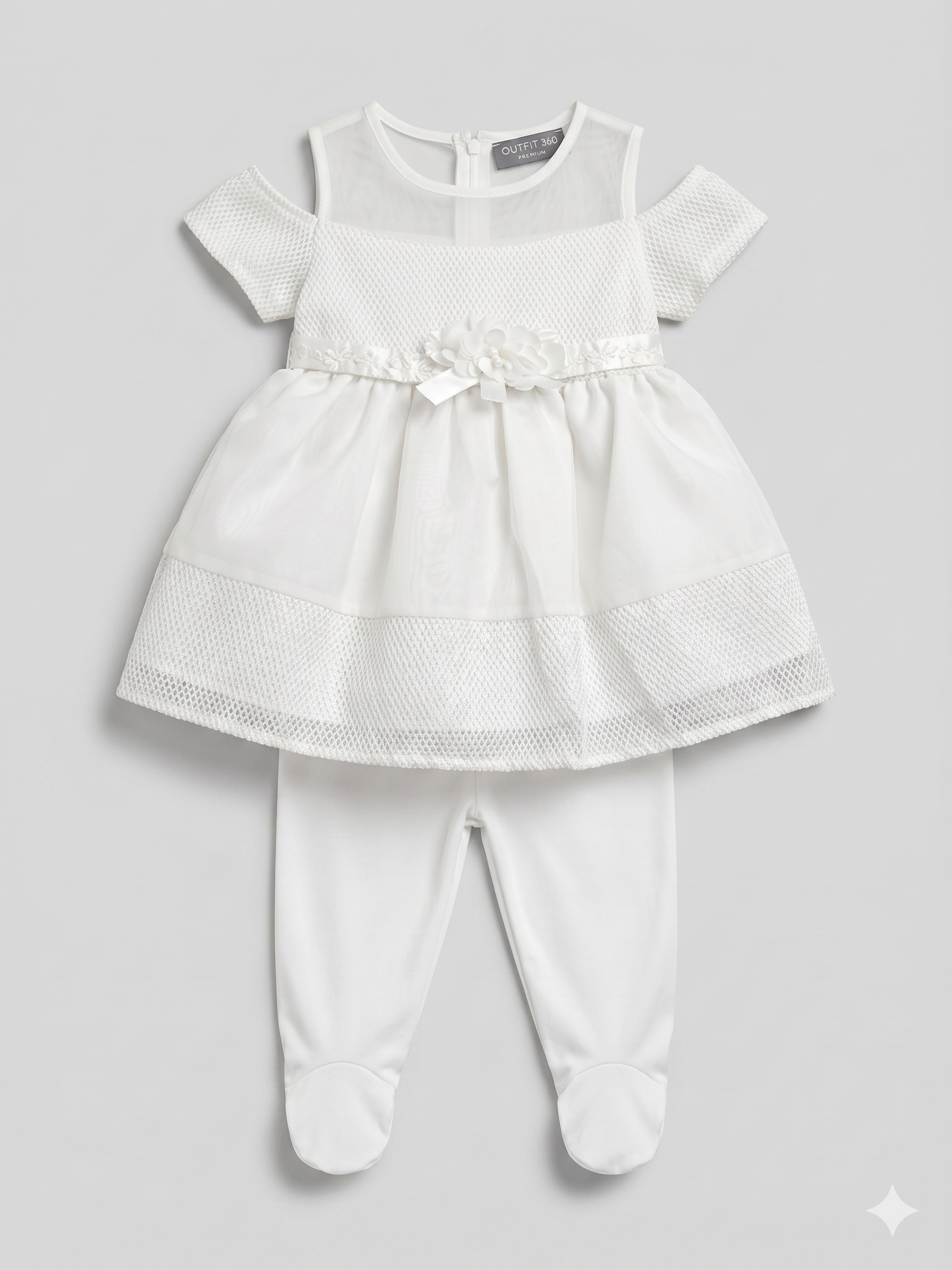 Girls White Embellished Peplum Top & Pants Set – 2-Piece Formal Outfit