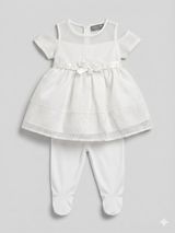 Girls White Embellished Peplum Top & Pants Set – 2-Piece Formal Outfit
