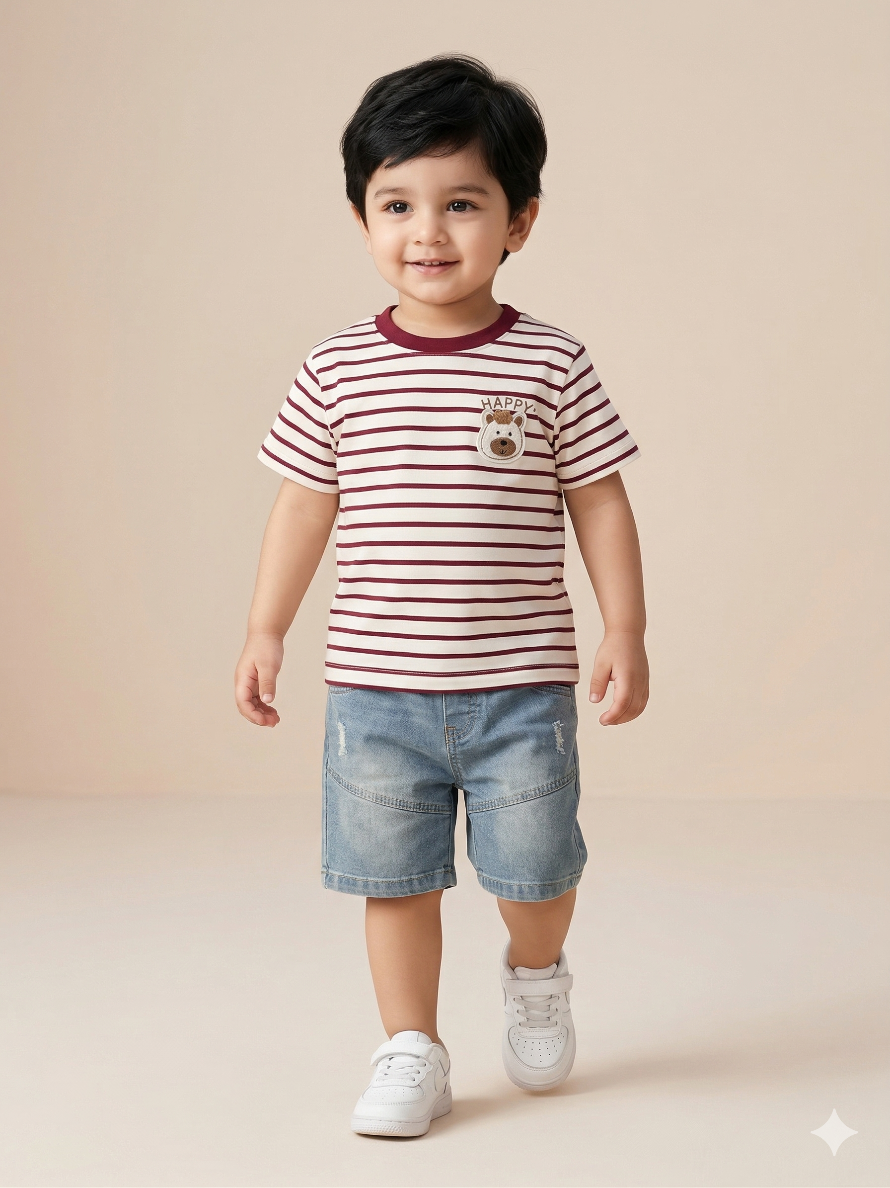 Boys Red Striped T-Shirt & Blue Shorts Set – Casual Cotton Summer Outfit