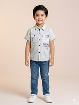 Boys Light Grey Short Sleeve Casual Shirt – Summer Cotton Kids Shirt