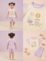 Girls White Graphic T-Shirt & Lavender Shorts Set – Casual Cotton Summer Outfit