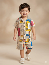 Boys Multi-Color Printed Shirt & Shorts Set – Casual Cotton Summer Outfit
